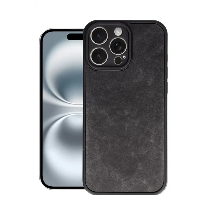 Newface Apple iPhone 16 Pro Max Kılıf Aras Deri Kapak - Siyah
