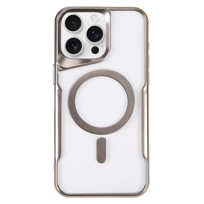 Newface Apple iPhone 16 Pro Max Kılıf Boyi Magsafe Silikon Kapak - Gümüş