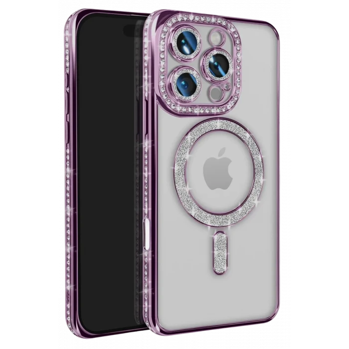 Newface Apple iPhone 16 Pro Max Kılıf Joke Simli Magneticsafe Kılıf - Derin Mor