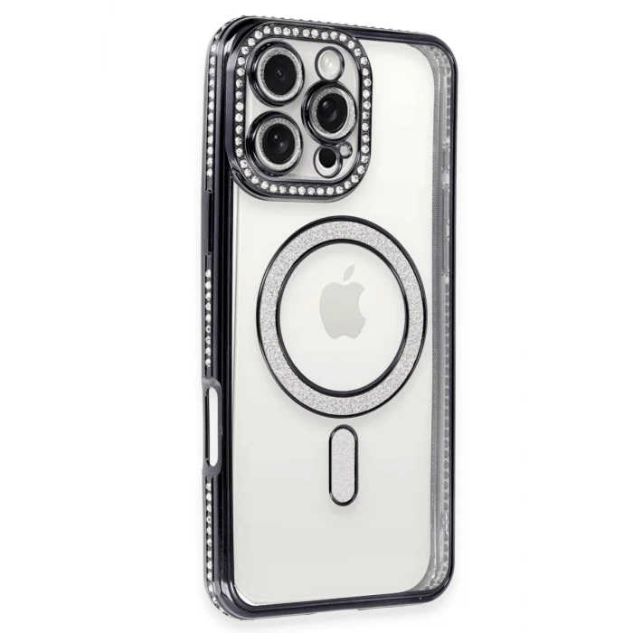 Newface Apple iPhone 16 Pro Max Kılıf Joke Simli Magneticsafe Kılıf - Gri