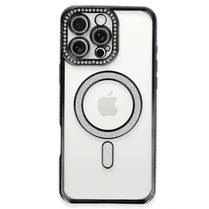 Newface Apple iPhone 16 Pro Max Kılıf Joke Simli Magneticsafe Kılıf - Gri