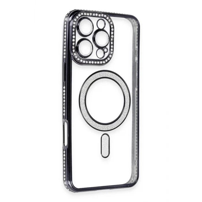 Newface Apple iPhone 16 Pro Max Kılıf Joke Simli Magneticsafe Kılıf - Gri