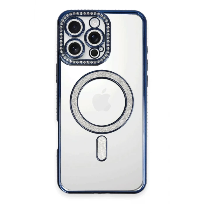 Newface Apple iPhone 16 Pro Max Kılıf Joke Simli Magneticsafe Kılıf - Lacivert