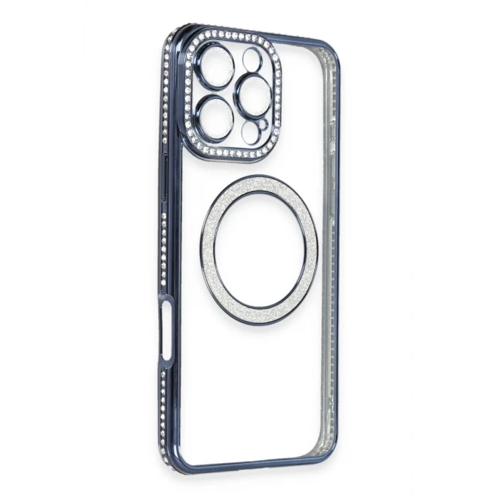 Newface Apple iPhone 16 Pro Max Kılıf Joke Simli Magneticsafe Kılıf - Lacivert