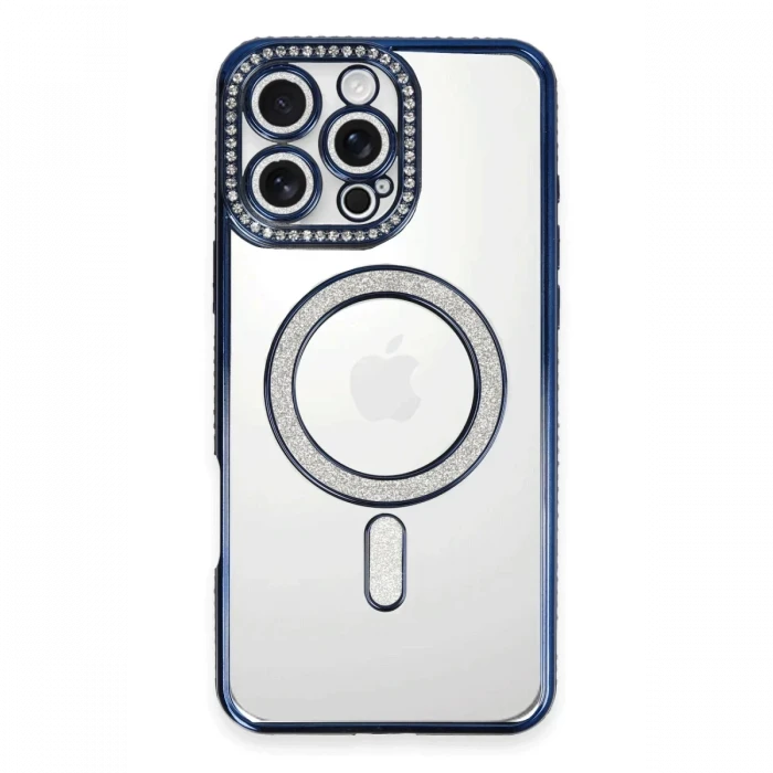 Newface Apple iPhone 16 Pro Max Kılıf Joke Simli Magneticsafe Kılıf - Lacivert