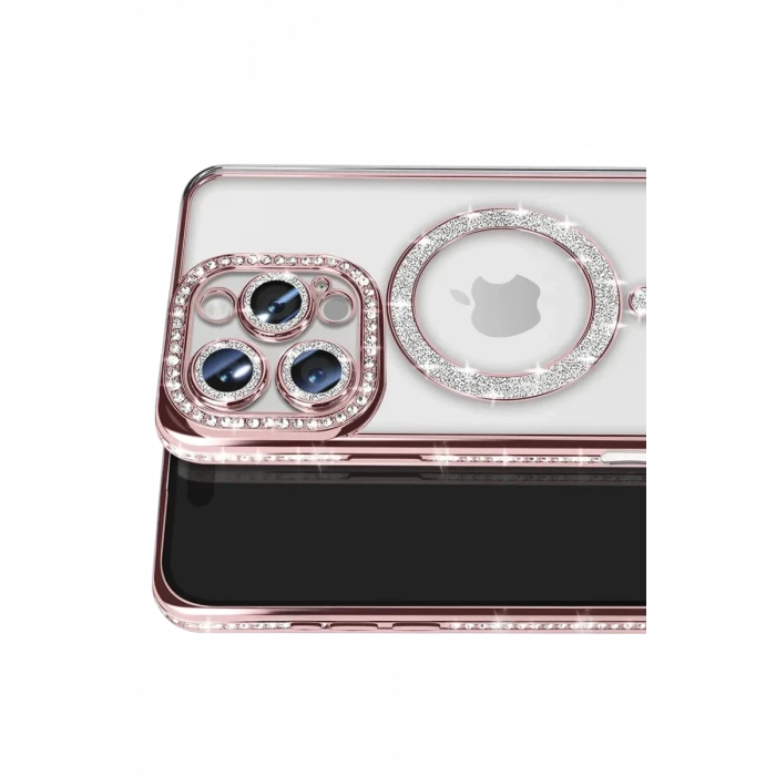 Newface Apple iPhone 16 Pro Max Kılıf Joke Simli Magneticsafe Kılıf - Pembe