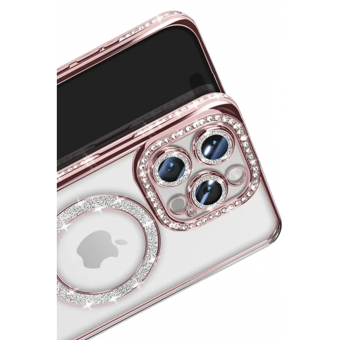 Newface Apple iPhone 16 Pro Max Kılıf Joke Simli Magneticsafe Kılıf - Pembe