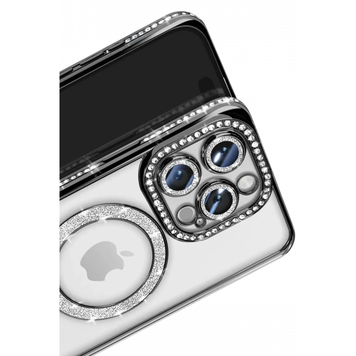 Newface Apple iPhone 16 Pro Max Kılıf Joke Simli Magneticsafe Kılıf - Siyah