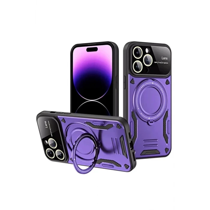 Newface Apple iPhone 16 Pro Max Kılıf Joy Lens Standlı Kapak - Mor