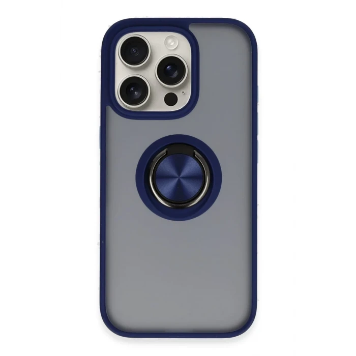 Newface Apple iPhone 16 Pro Max Kılıf Montreal Yüzüklü Silikon Kapak - Lacivert