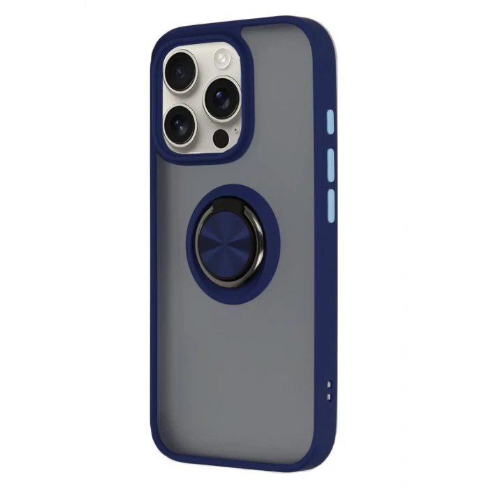Newface Apple iPhone 16 Pro Max Kılıf Montreal Yüzüklü Silikon Kapak - Lacivert