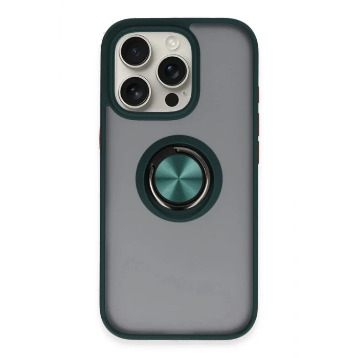 Newface Apple iPhone 16 Pro Max Kılıf Montreal Yüzüklü Silikon Kapak - Yeşil