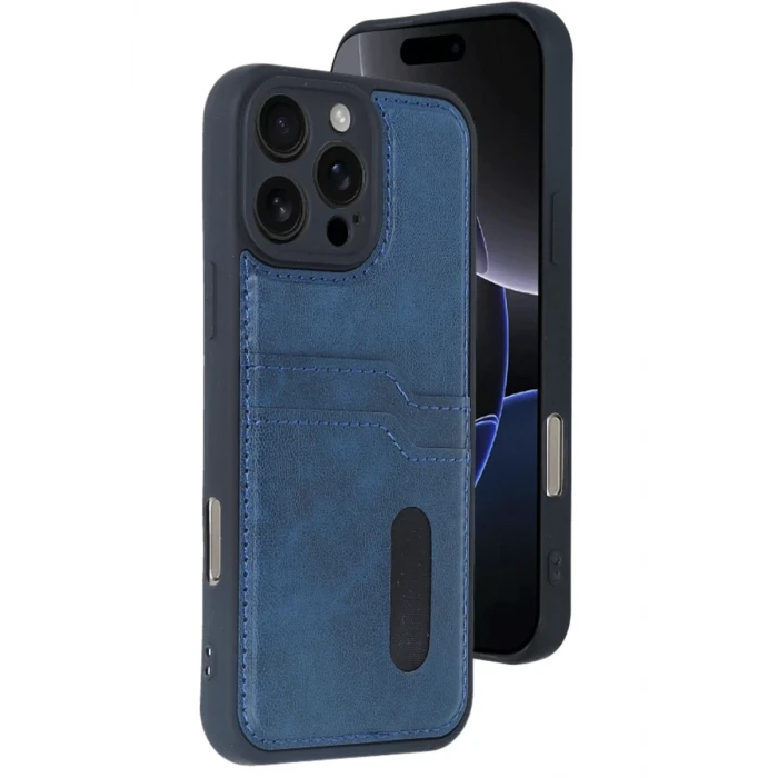 Newface Apple iPhone 16 Pro Max Kılıf Sara Kartvizitli Deri Kılıf - Lacivert