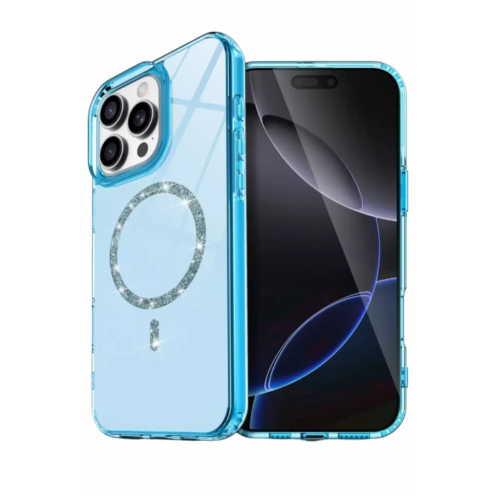 Newface Apple iPhone 16 Pro Max Live Diamond Magsafe Kapak - Mavi