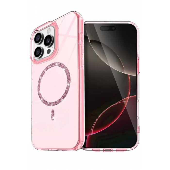 Newface Apple iPhone 16 Pro Max Live Diamond Magsafe Kapak - Pembe