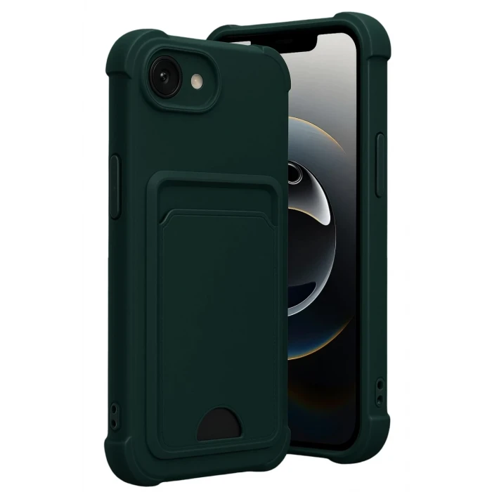 Newface Apple iPhone 16E Kelvin Kartvizitli Silikon - Koyu Yeşil