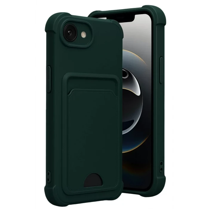 Newface Apple iPhone 16E Kelvin Kartvizitli Silikon - Koyu Yeşil
