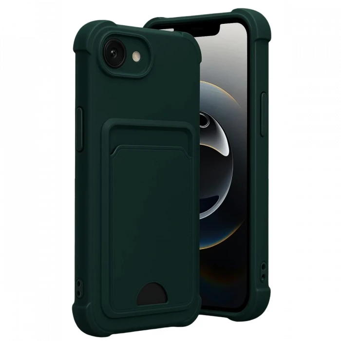 Newface Apple iPhone 16E Kelvin Kartvizitli Silikon - Koyu Yeşil