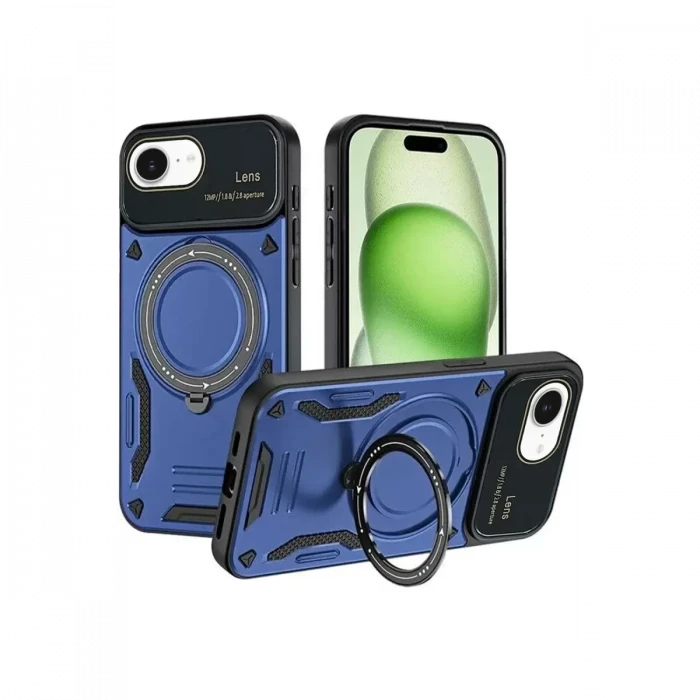 Newface Apple iPhone 16E Kılıf Joy Lens Standlı Kapak - Lacivert
