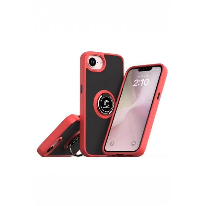 Newface Apple iPhone 16E Kılıf Montreal Yüzüklü Silikon Kapak - Kırmızı
