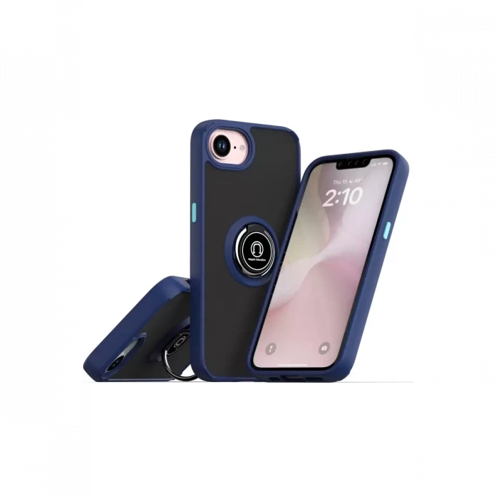 Newface Apple iPhone 16E Kılıf Montreal Yüzüklü Silikon Kapak - Lacivert