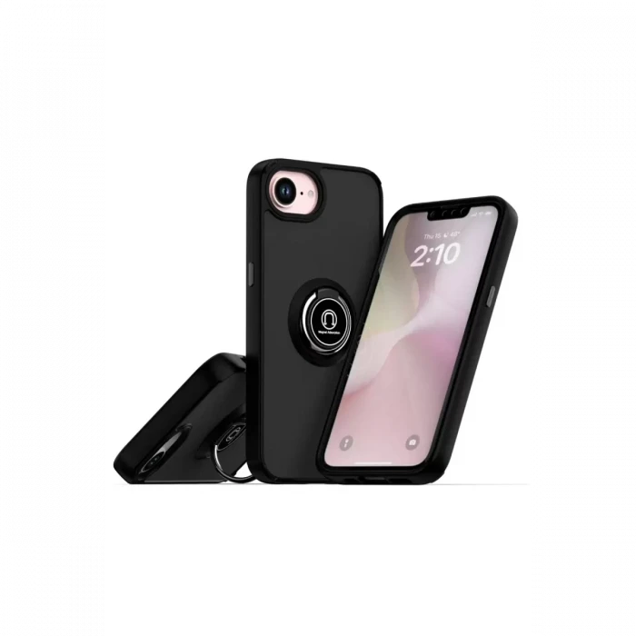 Newface Apple iPhone 16E Kılıf Montreal Yüzüklü Silikon Kapak - Siyah