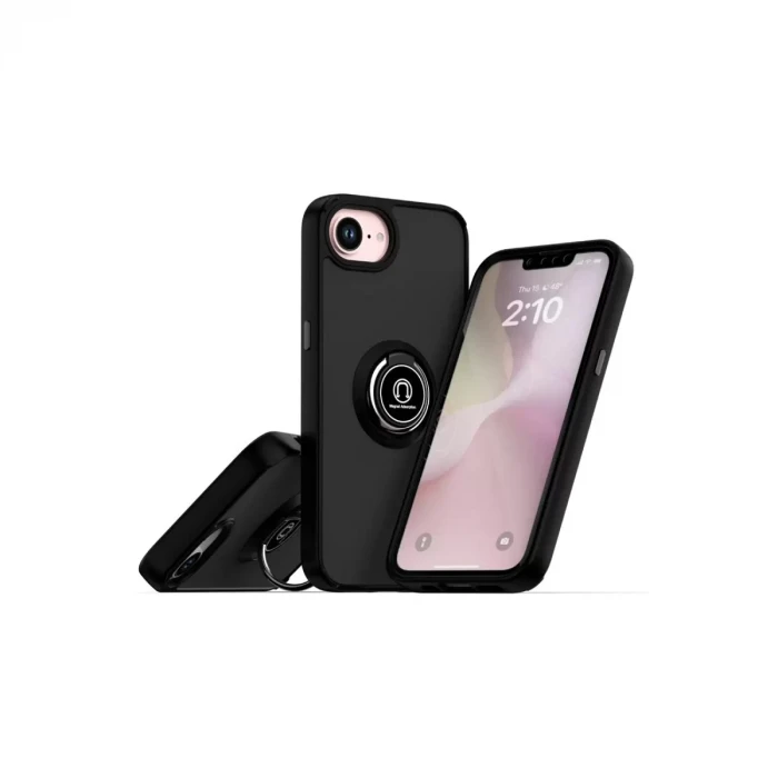 Newface Apple iPhone 16E Kılıf Montreal Yüzüklü Silikon Kapak - Siyah