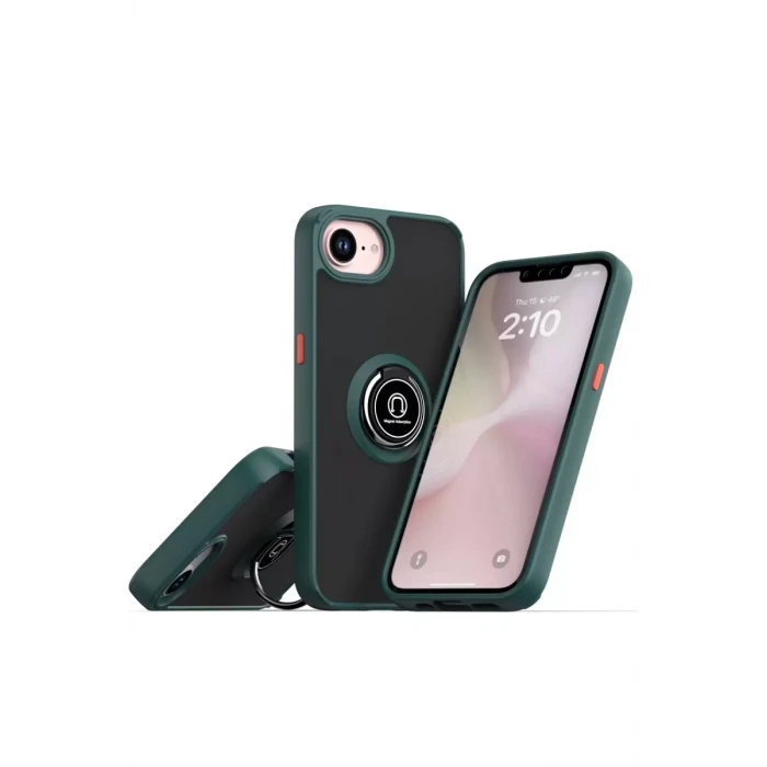 Newface Apple iPhone 16E Kılıf Montreal Yüzüklü Silikon Kapak - Yeşil