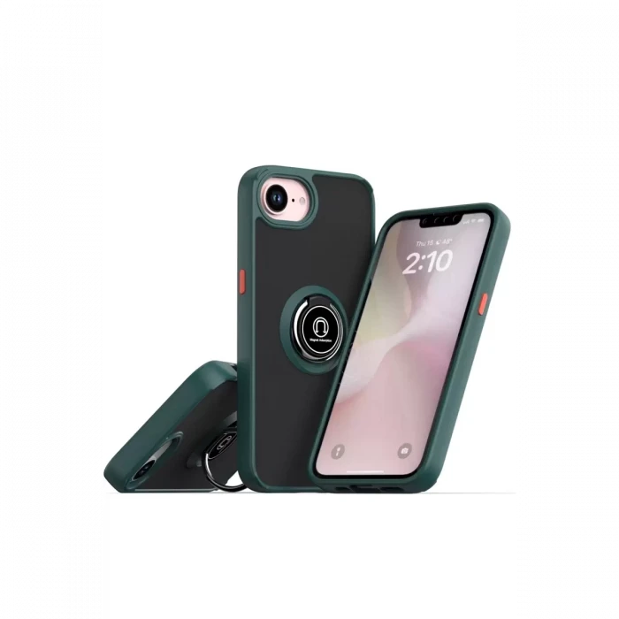 Newface Apple iPhone 16E Kılıf Montreal Yüzüklü Silikon Kapak - Yeşil