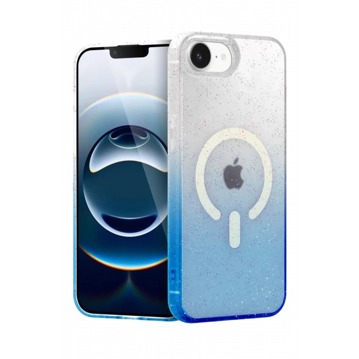 Newface Apple iPhone 16E Pummel Shiny Magsafe Kapak - Mavi