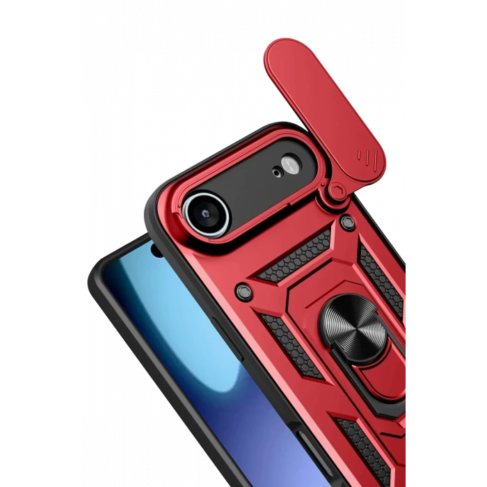 Newface Apple iPhone 17 Air Pars Lens Yüzüklü Silikon - Kırmızı