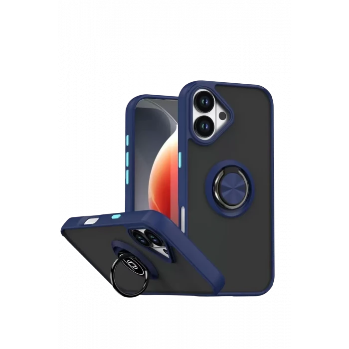Newface Apple iPhone 17 Montreal Yüzüklü Silikon Kapak - Lacivert