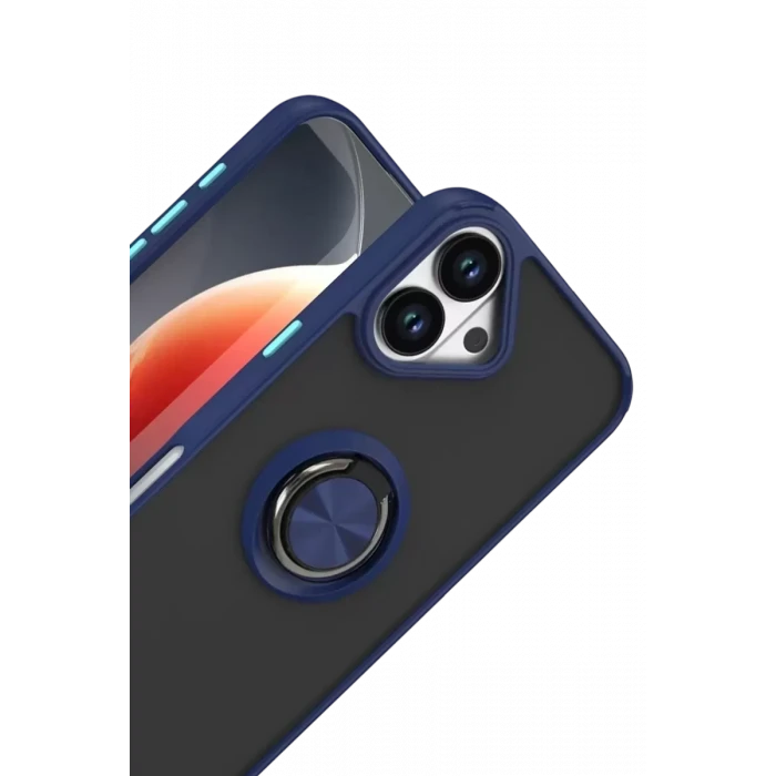 Newface Apple iPhone 17 Montreal Yüzüklü Silikon Kapak - Lacivert