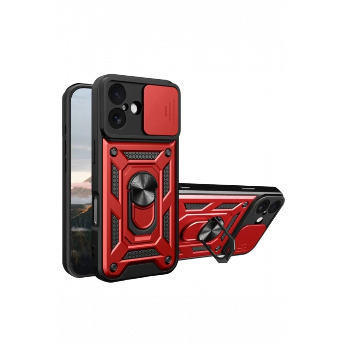 Newface Apple iPhone 17 Pars Lens Yüzüklü Silikon - Kırmızı