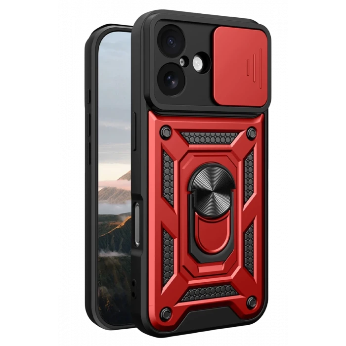 Newface Apple iPhone 17 Pars Lens Yüzüklü Silikon - Kırmızı