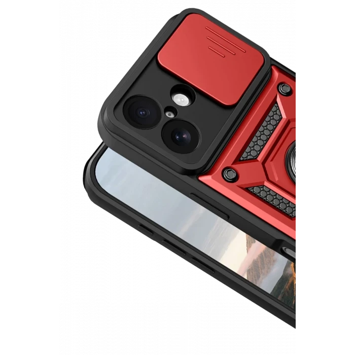 Newface Apple iPhone 17 Pars Lens Yüzüklü Silikon - Kırmızı