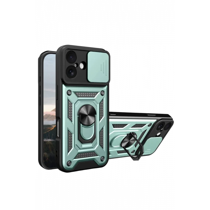 Newface Apple iPhone 17 Pars Lens Yüzüklü Silikon - Yeşil