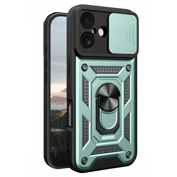 Newface Apple iPhone 17 Pars Lens Yüzüklü Silikon - Yeşil