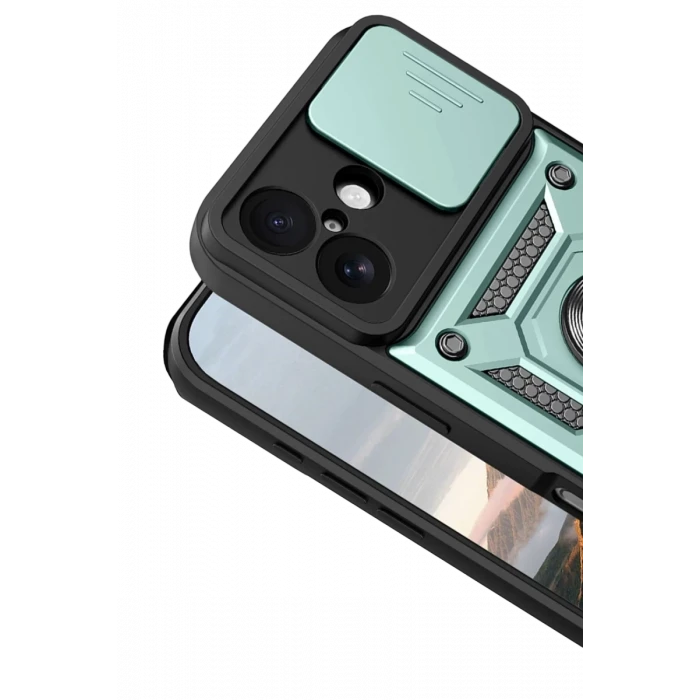 Newface Apple iPhone 17 Pars Lens Yüzüklü Silikon - Yeşil
