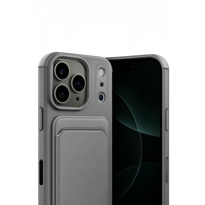 Newface Apple iPhone 17 Pro Kelvin Kartvizitli Silikon - Gri