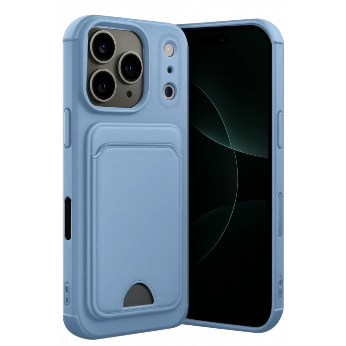 Newface Apple iPhone 17 Pro Kelvin Kartvizitli Silikon - Mavi