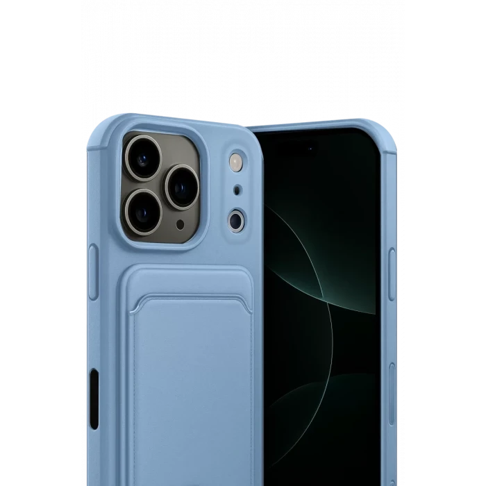 Newface Apple iPhone 17 Pro Kelvin Kartvizitli Silikon - Mavi