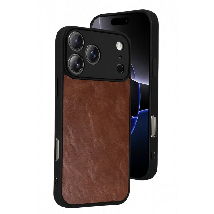 Newface Apple iPhone 17 Pro Max Aras Deri Kapak - Taba