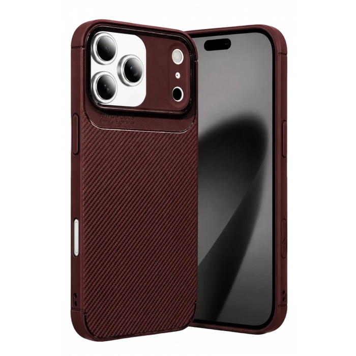 Newface Apple iPhone 17 Pro Max Auto Focus Karbon Kapak - Bordo
