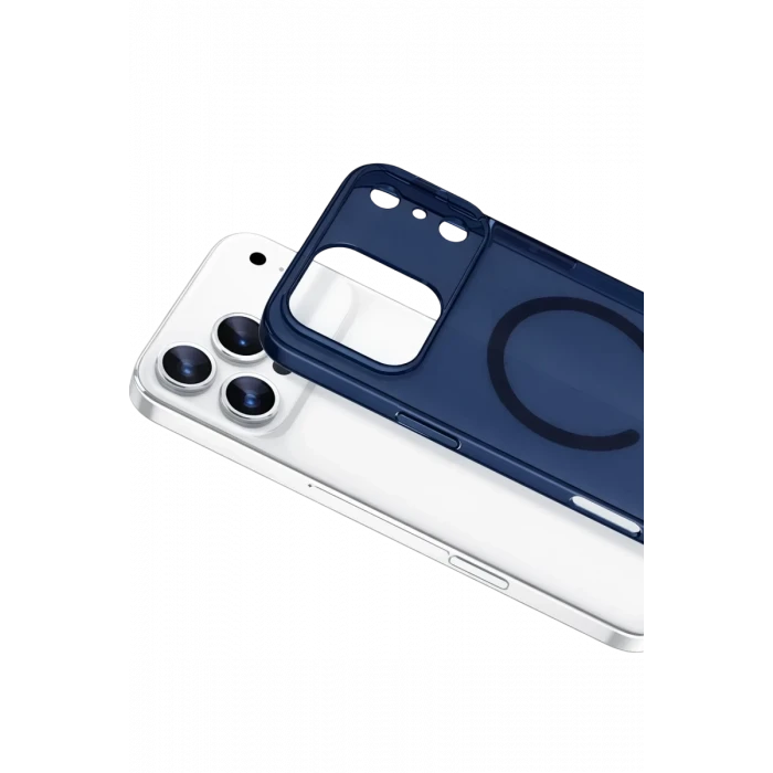 Newface Apple iPhone 17 Pro Max Combo Sert Şeffaf Magsafe Kapak - Mavi