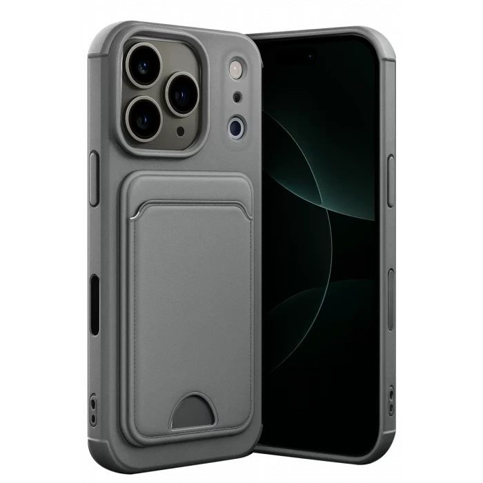 Newface Apple iPhone 17 Pro Max Kelvin Kartvizitli Silikon - Gri