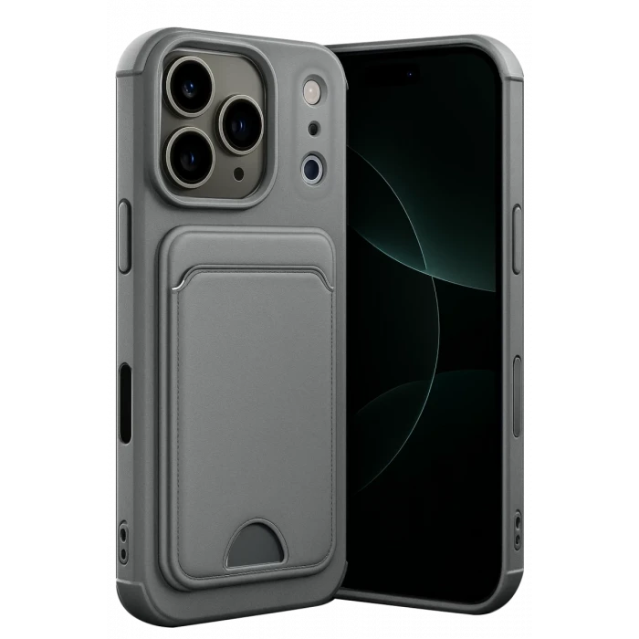 Newface Apple iPhone 17 Pro Max Kelvin Kartvizitli Silikon - Gri