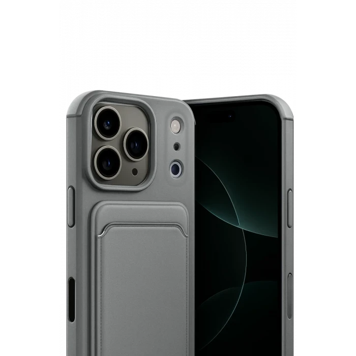 Newface Apple iPhone 17 Pro Max Kelvin Kartvizitli Silikon - Gri