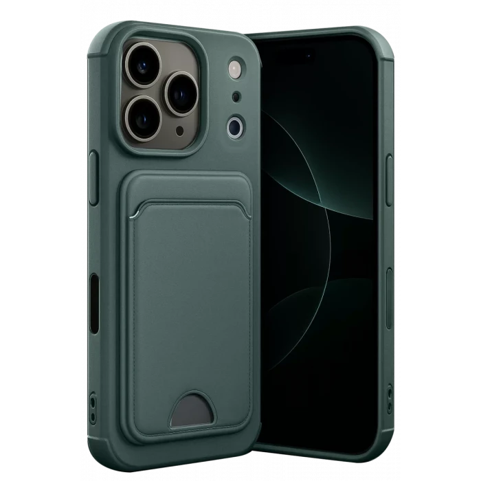 Newface Apple iPhone 17 Pro Max Kelvin Kartvizitli Silikon - Koyu Yeşil