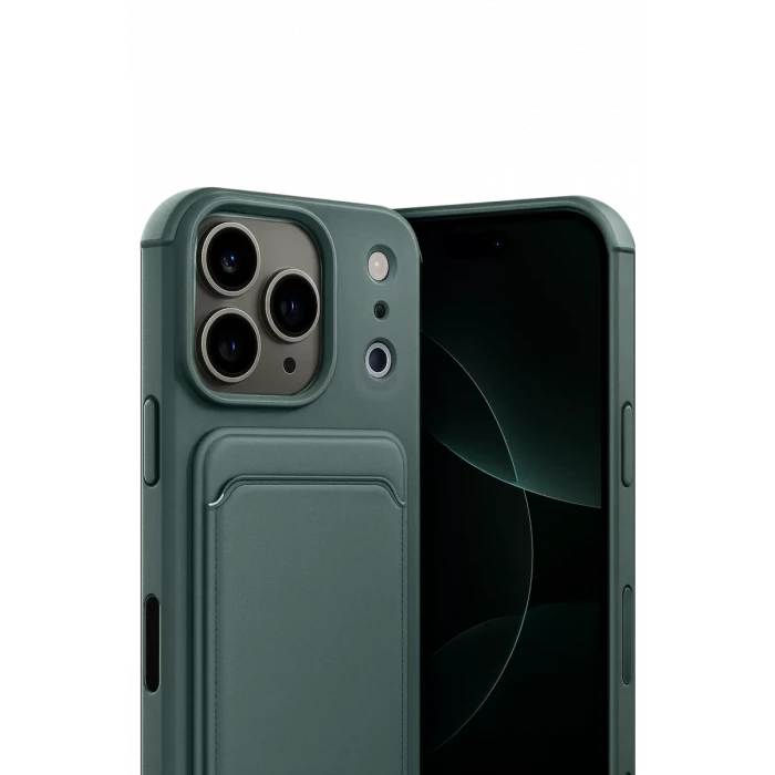 Newface Apple iPhone 17 Pro Max Kelvin Kartvizitli Silikon - Koyu Yeşil